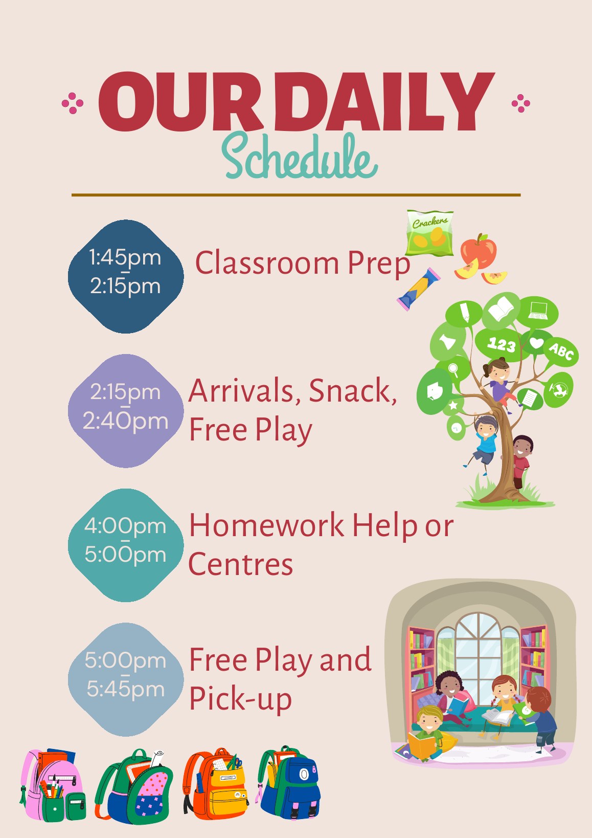 Page from the resource book showing the after-school program's daily schedule