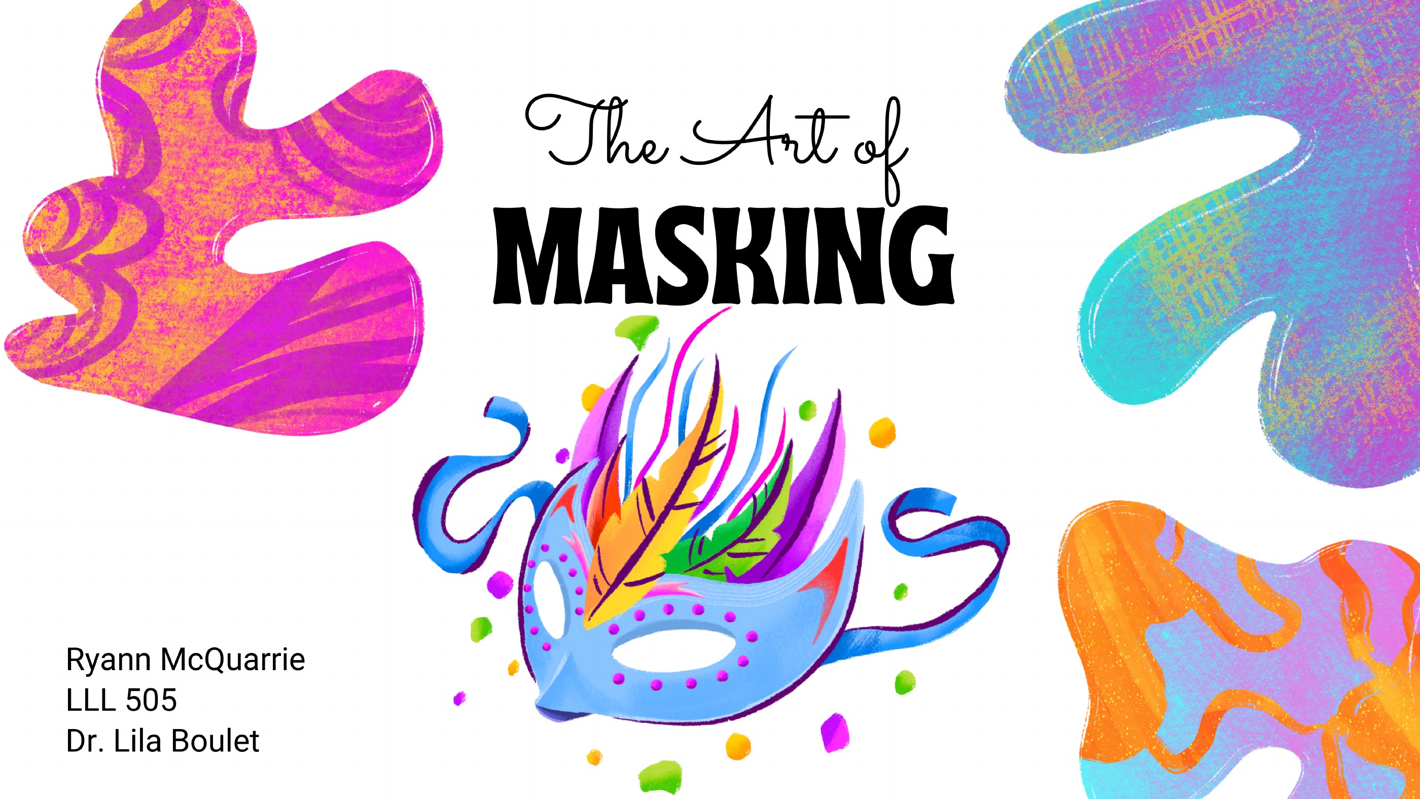 Colourful title slide for The Art of Masking presentation