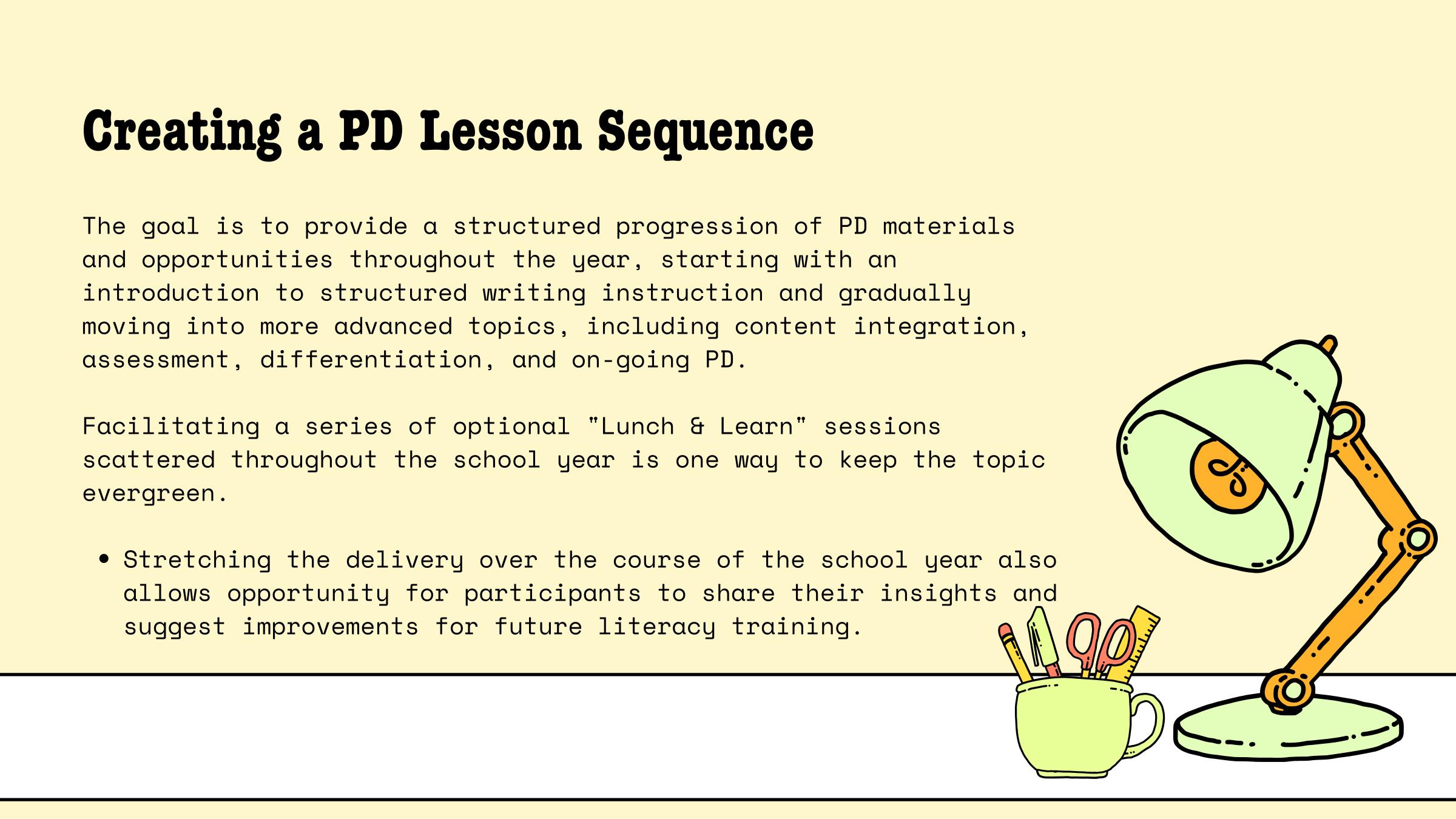 Presentation slide proposing a year-long professional-development lesson sequence